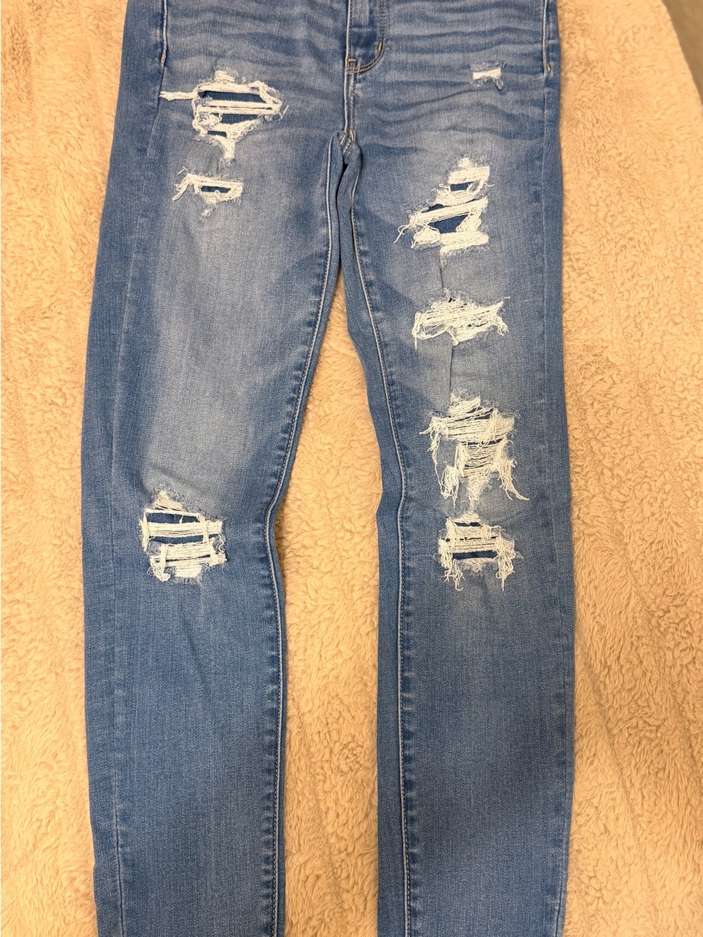 American Eagle Outfitters Ripped Skinny Jeans - Light Blue Denim